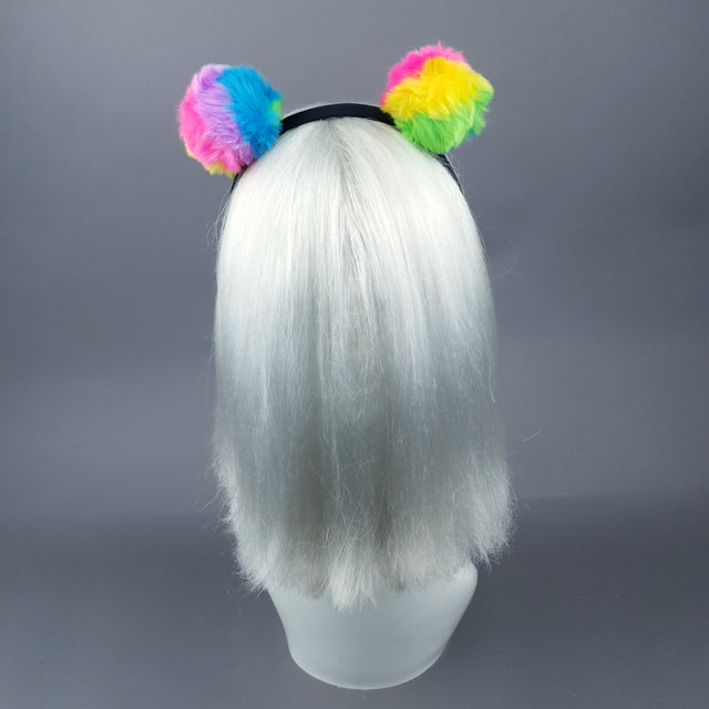 Rainbow Faux Fur Pompom Headpiece