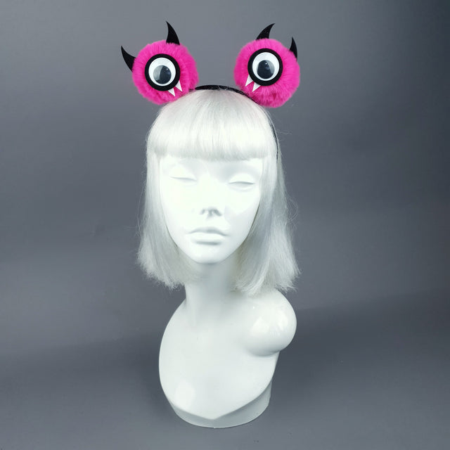 Pink Eye Devil Faux Fur Pompom Headpiece