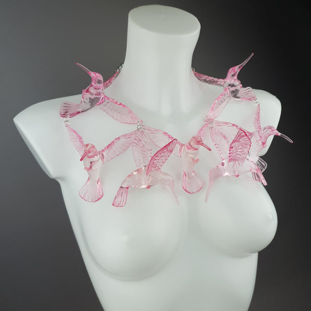 "Fluturim" Pink Hummingbird Statement Necklace