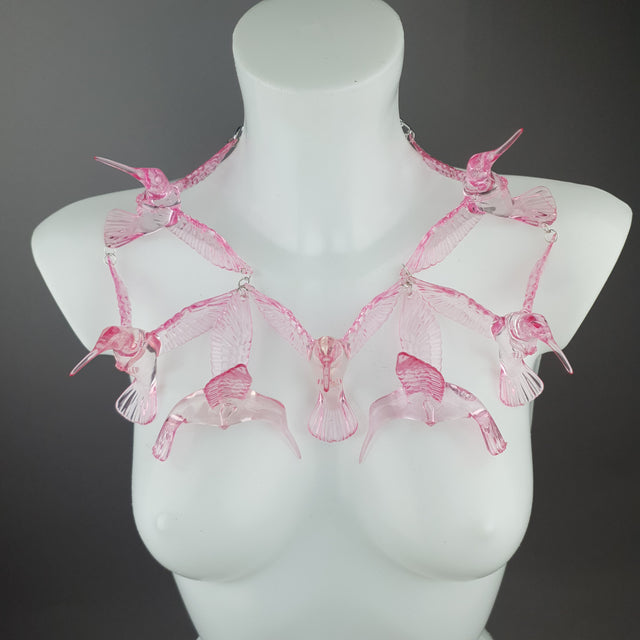 "Fluturim" Pink Hummingbird Statement Necklace