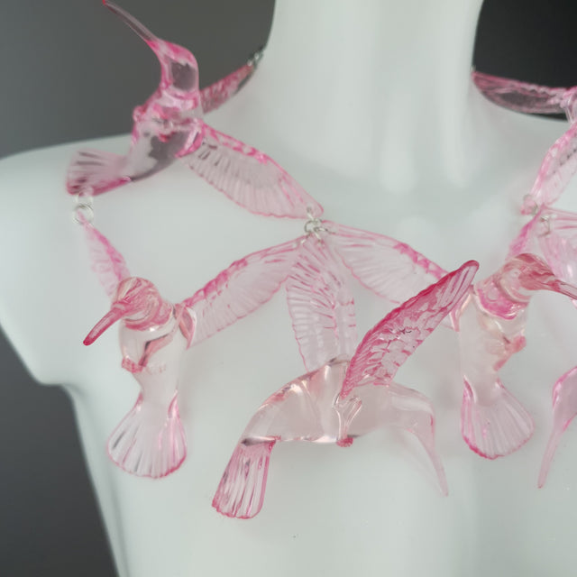 "Fluturim" Pink Hummingbird Statement Necklace