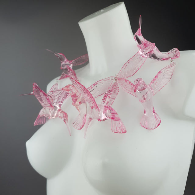 "Fluturim" Pink Hummingbird Statement Necklace