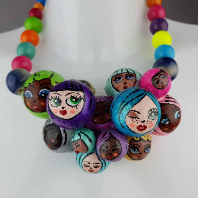 "Colourful Poppets" Bubble DollFace Necklace