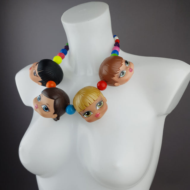 "Many Heads Are Better Than 1" Colourful Doll Head Statement Necklace