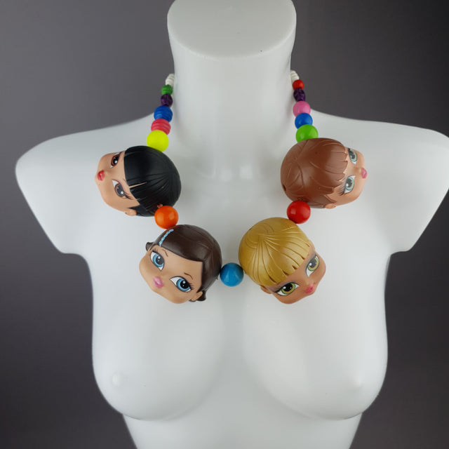 "Many Heads Are Better Than 1" Colourful Doll Head Statement Necklace