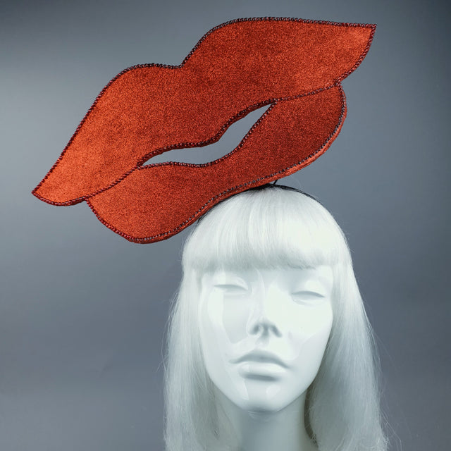 "Smooch" Giant Red Glitter Lips Headpiece