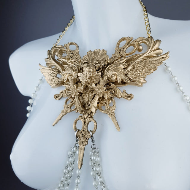 "Deianira" Gold Filigree & Pearl Ribcage Body Jewellery