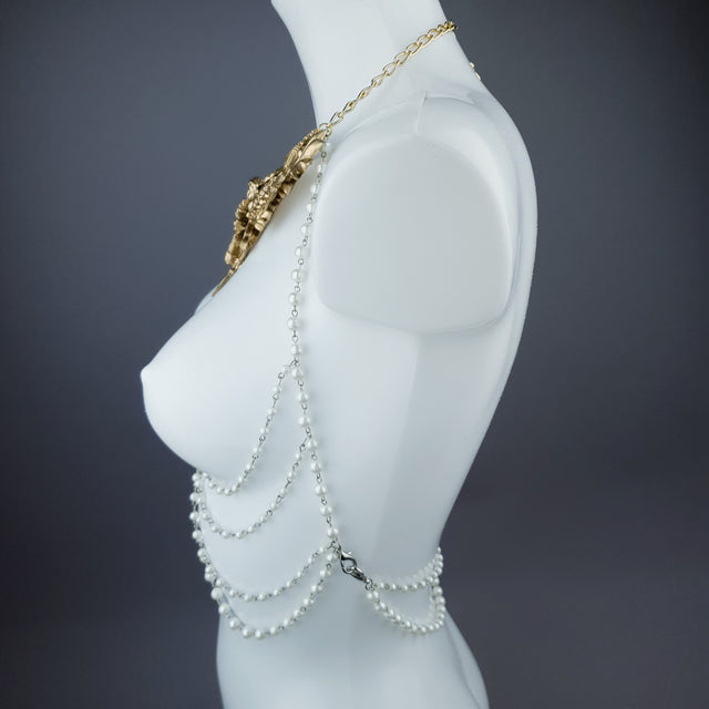 "Deianira" Gold Filigree & Pearl Ribcage Body Jewellery