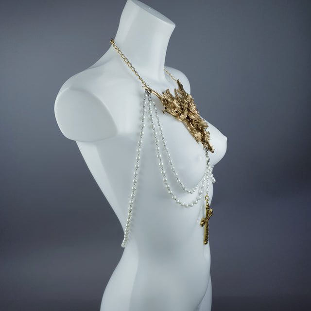"Celestria" Gold Filigree & Pearl Neckpiece