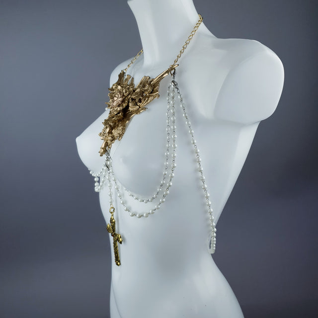 "Celestria" Gold Filigree & Pearl Neckpiece