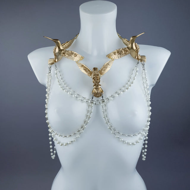 "Sidero" Gold Hummingbirds & Pearl Body Jewellery