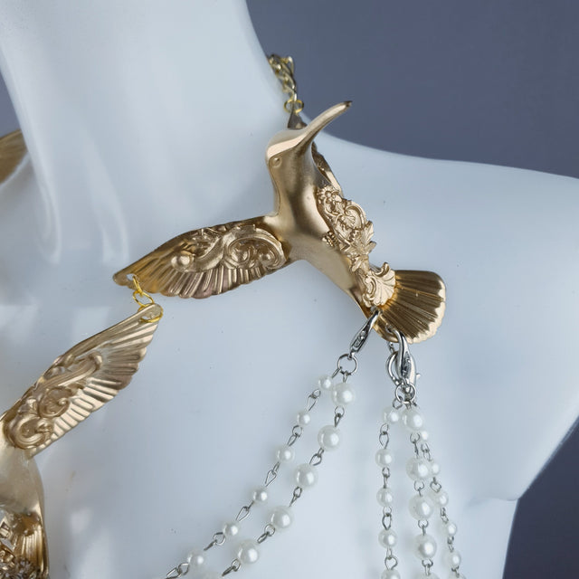 "Sidero" Gold Hummingbirds & Pearl Body Jewellery