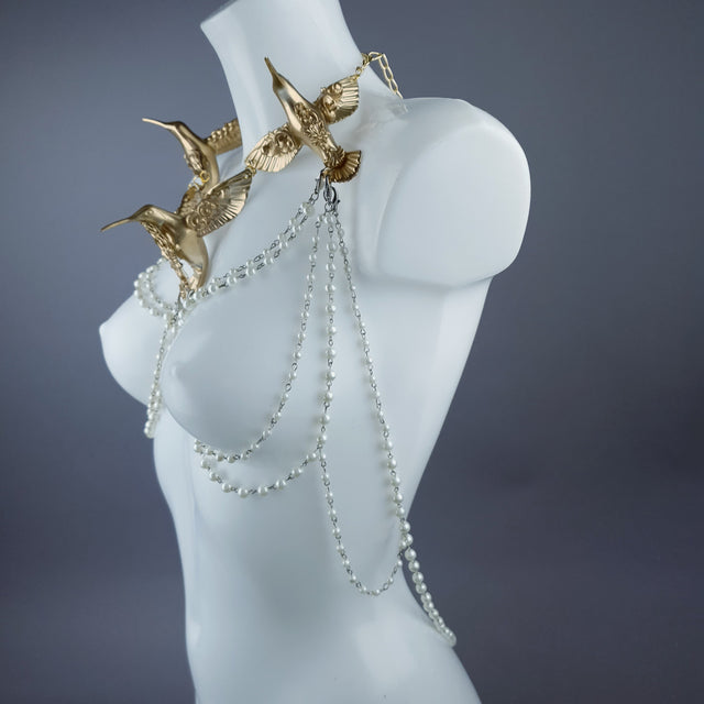 "Sidero" Gold Hummingbirds & Pearl Body Jewellery