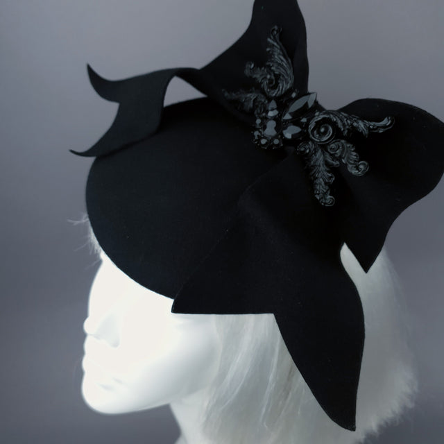 "Baby Doll" Black Bow & Jewel Fascinator Hat