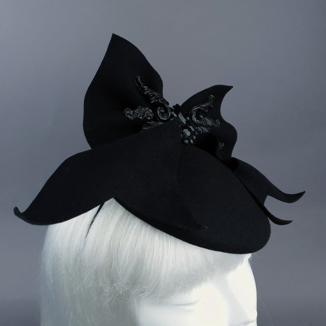 "Baby Doll" Black Bow & Jewel Fascinator Hat