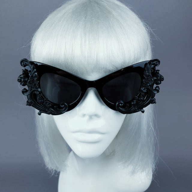 "Valencia" Black Filigree Catseye Sunglasses
