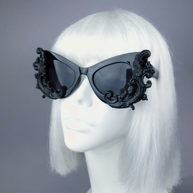 "Valencia" Black Filigree Catseye Sunglasses