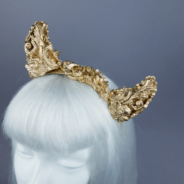 "Morning Star" Gold Filigree Devil Horns Headband