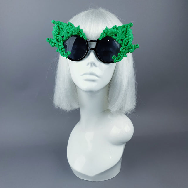 "Tòxic" Green Filigree Ornate Sunglasses