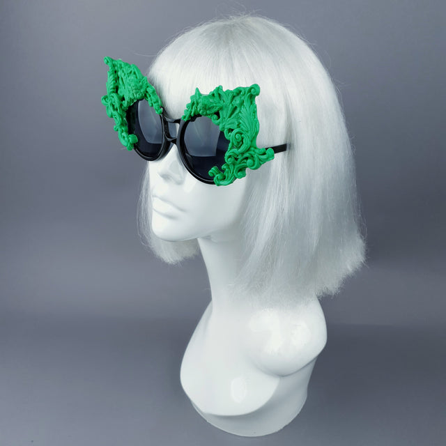 "Tòxic" Green Filigree Ornate Sunglasses