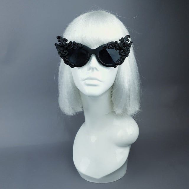 "Dysnomia" Black Filigree Catseye Sunglasses