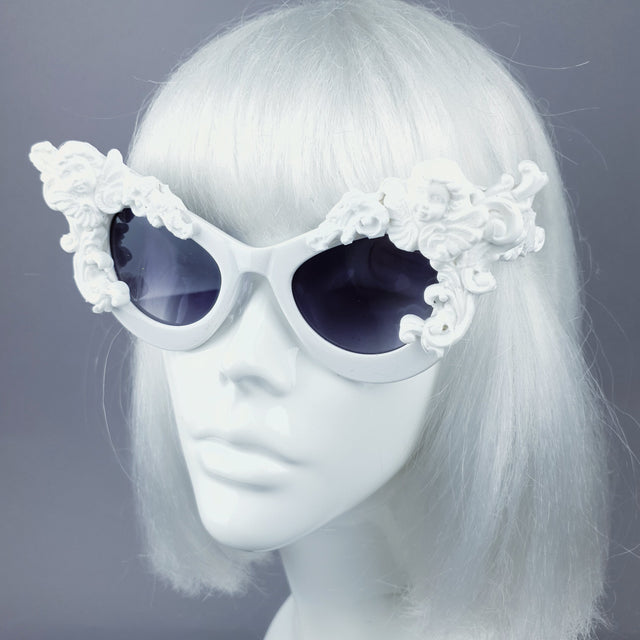 "Lestat" White Filigree Cherub Catseye Sunglasses