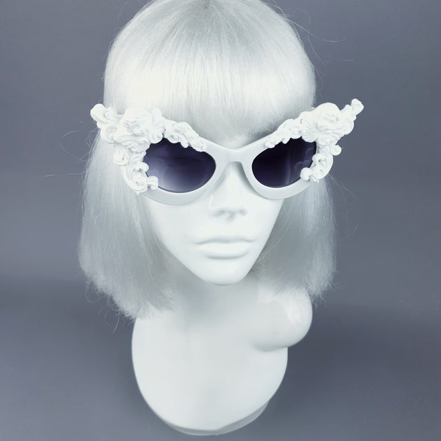 "Lestat" White Filigree Cherub Catseye Sunglasses