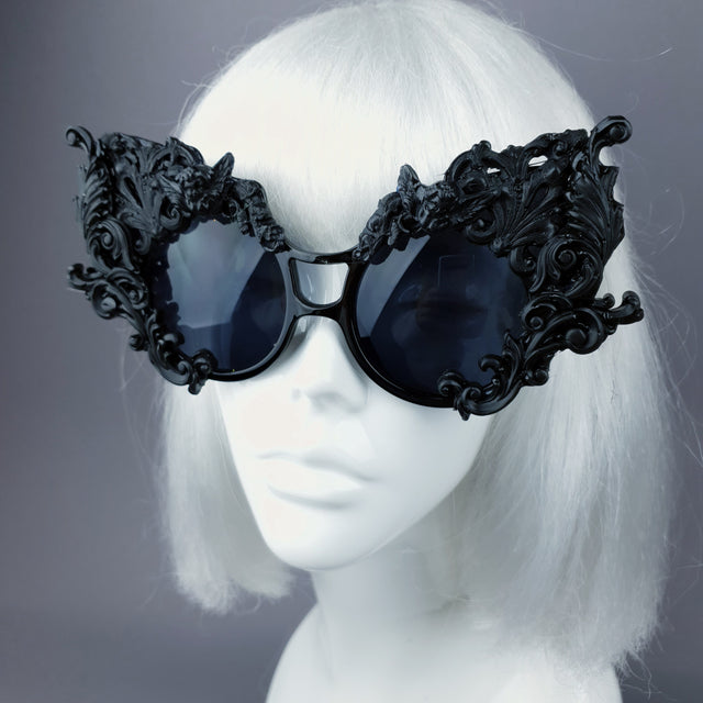 "Tòxic" Black Filigree Ornate Sunglasses