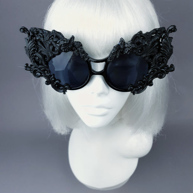 "Tòxic" Black Filigree Ornate Sunglasses