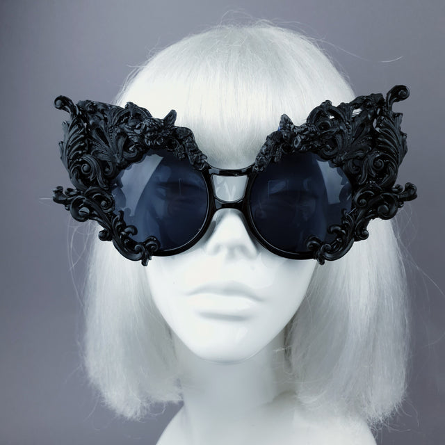 "Tòxic" Black Filigree Ornate Sunglasses