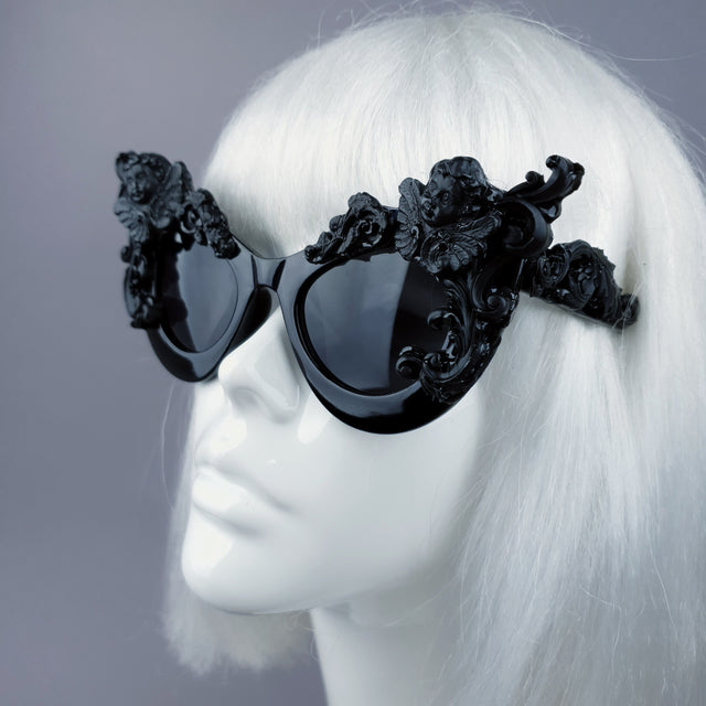 "Lestat" Black Filigree Cherub Catseye Sunglasses