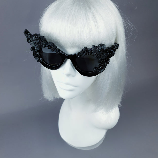 "Lestat" Black Filigree Cherub Catseye Sunglasses