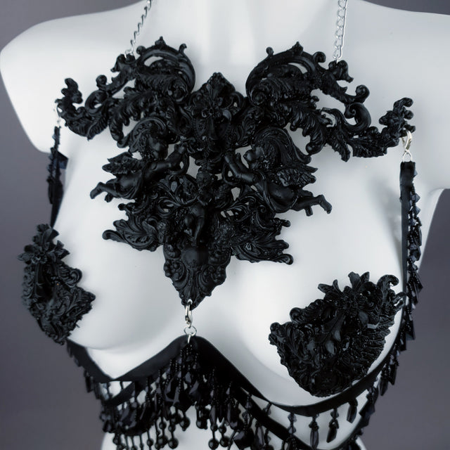 "Vanshni" Black Filigree Nipple Pasties & Beading Body Jewellery