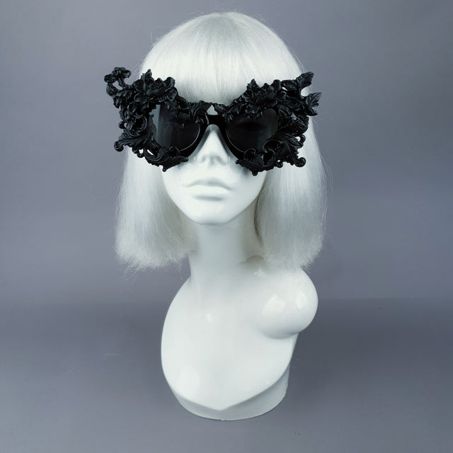 "Lamia" Black Filigree Catseye Sunglasses