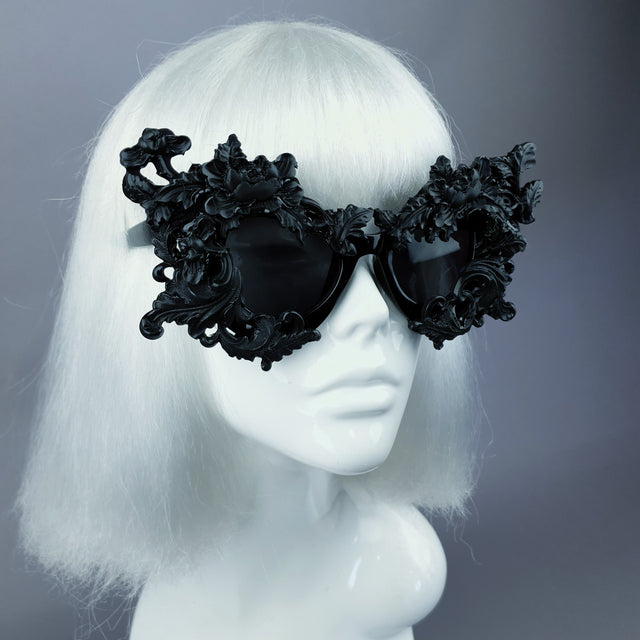 "Lamia" Black Filigree Catseye Sunglasses
