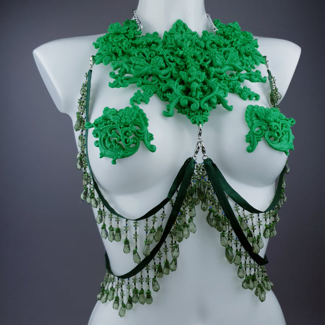 "Invidia" Green Filigree Nipple Pasties & Beading Body Jewellery