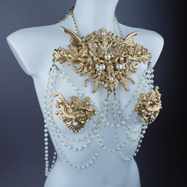 "Carrie" Gold Filigree & Pearl Body Jewellery & Nipple Pasties