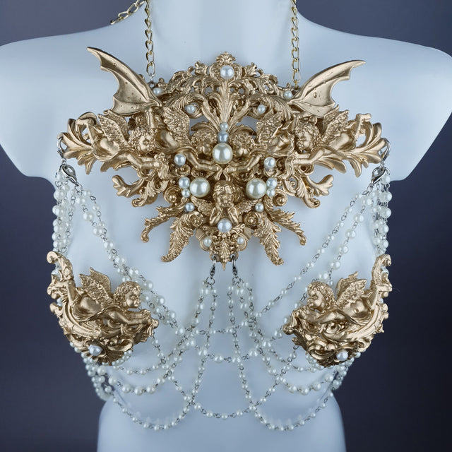 "Carrie" Gold Filigree & Pearl Body Jewellery & Nipple Pasties