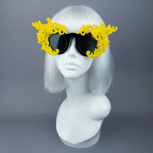 "La Barucci" Ornate Yellow Filigree on Black Sunglasses