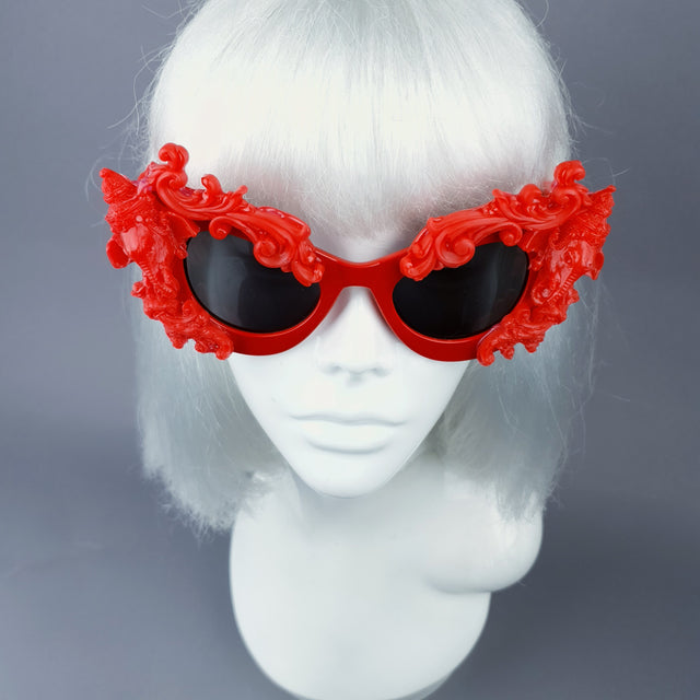 "Deva" Red Filigree Ganesh Catseye Sunglasses