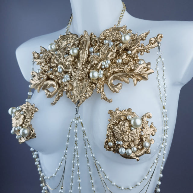 "Zora" Gold Filigree & Pearl Body Jewellery & Nipple Pasties