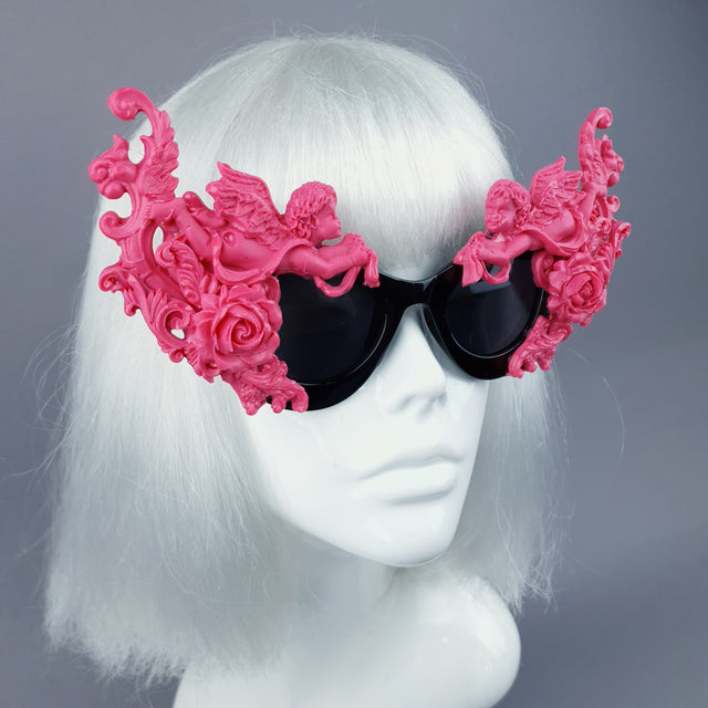 "Godiva" Ornate Pink Filigree on Black Sunglasses