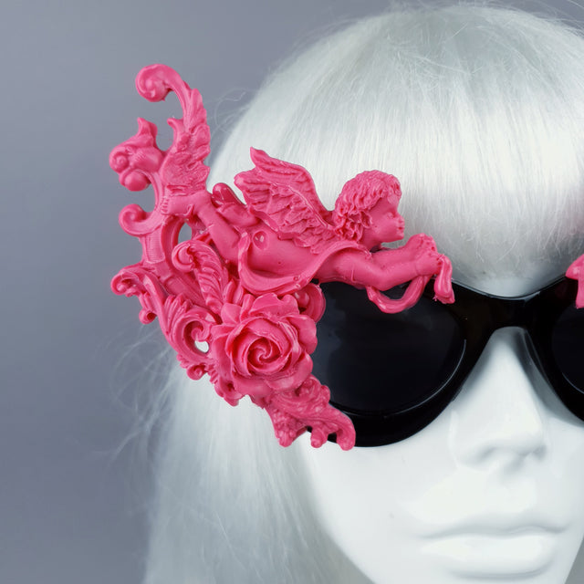 "Godiva" Ornate Pink Filigree on Black Sunglasses