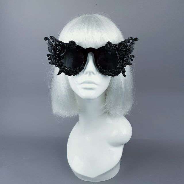 "La Belle Otero" Ornate Black Filigree on Black Sunglasses