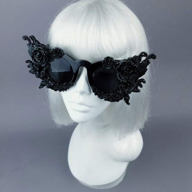 "La Belle Otero" Ornate Black Filigree on Black Sunglasses