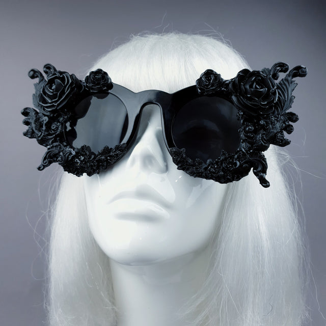"La Belle Otero" Ornate Black Filigree on Black Sunglasses