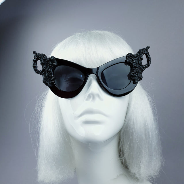 "Maila" Black Filigree Catseye Sunglasses