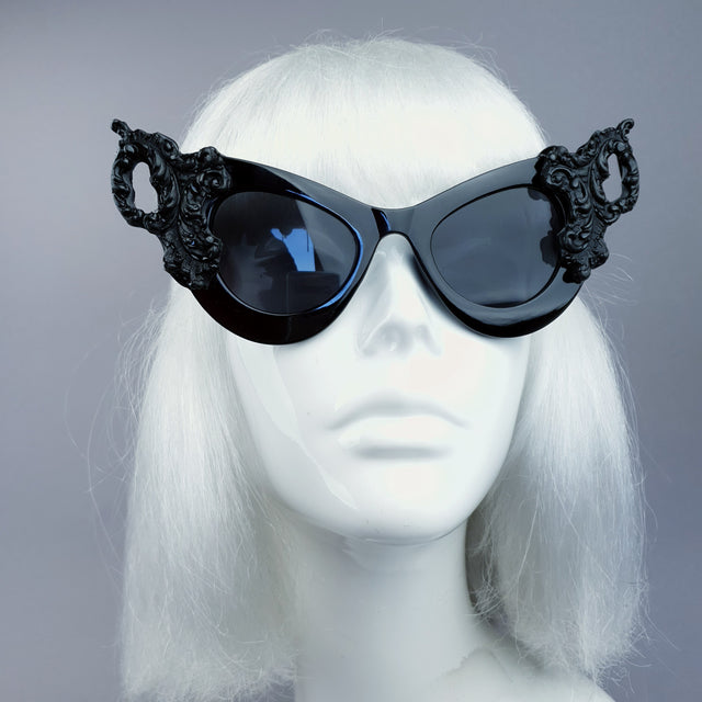 "Maila" Black Filigree Catseye Sunglasses