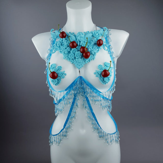 "Bobelo" Blue Cherry Filigree & Beading Body Jewellery with Nipple Pasties