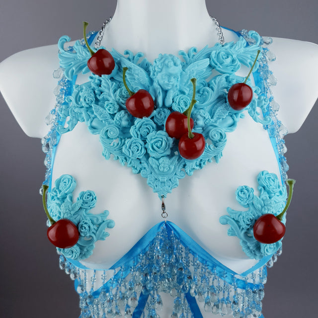 "Bobelo" Blue Cherry Filigree & Beading Body Jewellery with Nipple Pasties